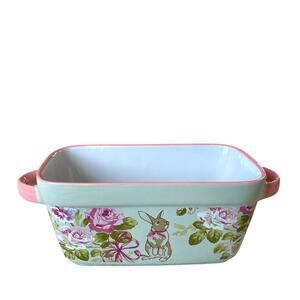 Laura Ashley Loaf Pan Pastel Easter Bunny Floral Ceramic  Baking Dish NEW